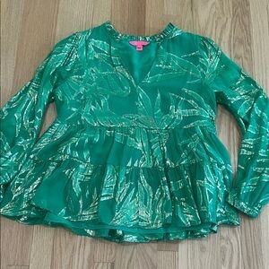 Lilly Pulitzer Green Blouse with Gold Accents